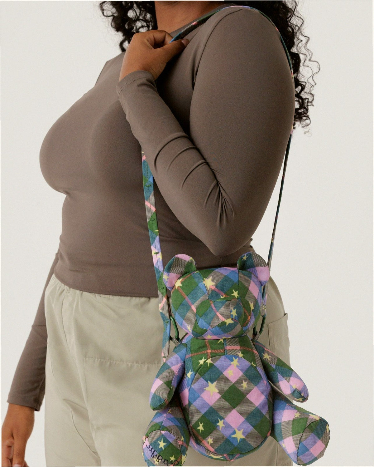 Bear Novelty Bag - Green Star Plaid
