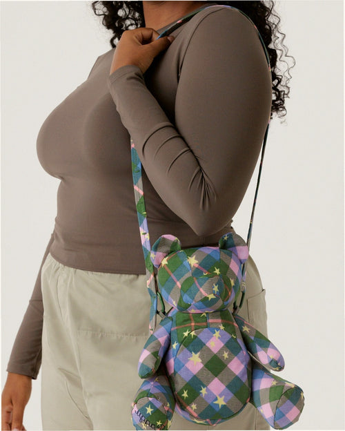 Bear Novelty Bag - Green Star Plaid