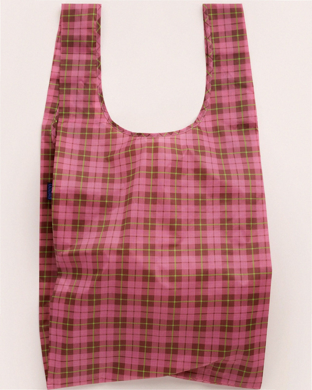 Big Baggu Reusable Nylon Shopping Bag - Azalea Pink Tartan
