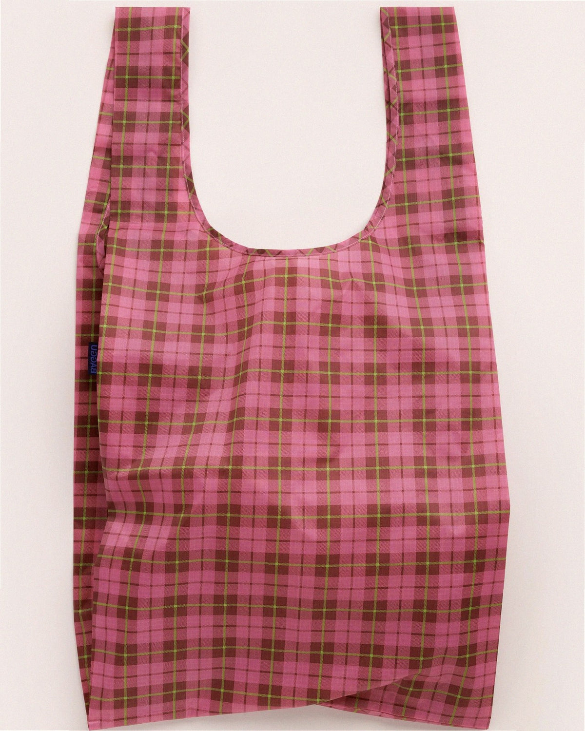 Big Baggu Reusable Nylon Shopping Bag - Azalea Pink Tartan