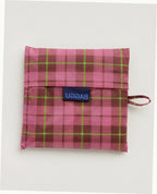 Big Baggu Reusable Nylon Shopping Bag - Azalea Pink Tartan