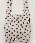 Big Baggu Reusable Nylon Shopping Bag - Cream and Black Polka Dot