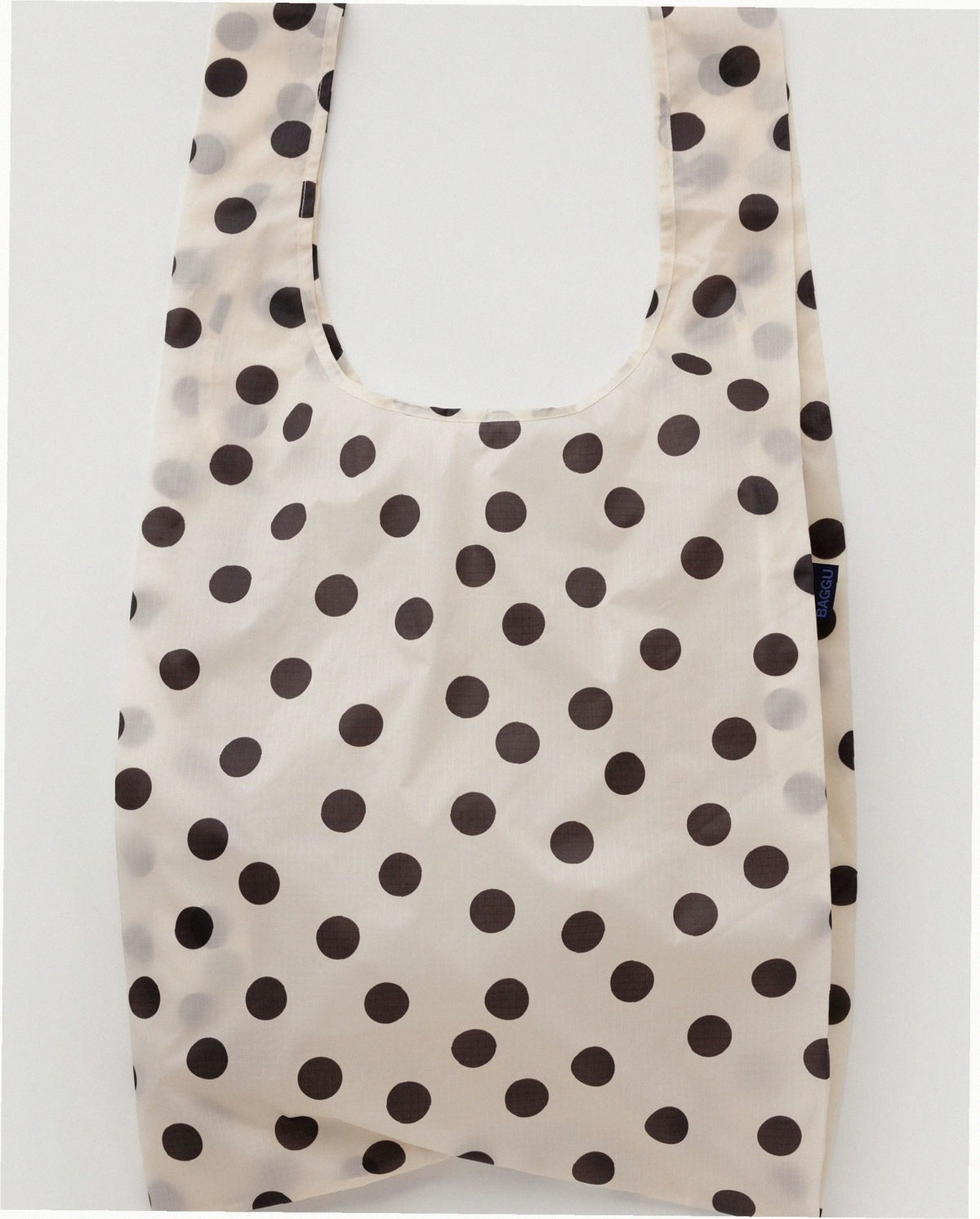 Big Baggu Reusable Nylon Shopping Bag - Cream and Black Polka Dot