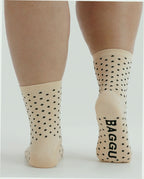Crew Sock - Micro Cream and Black Polka Dot