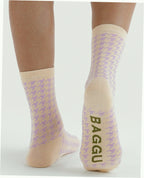 Crew Sock - Pink Houndstooth