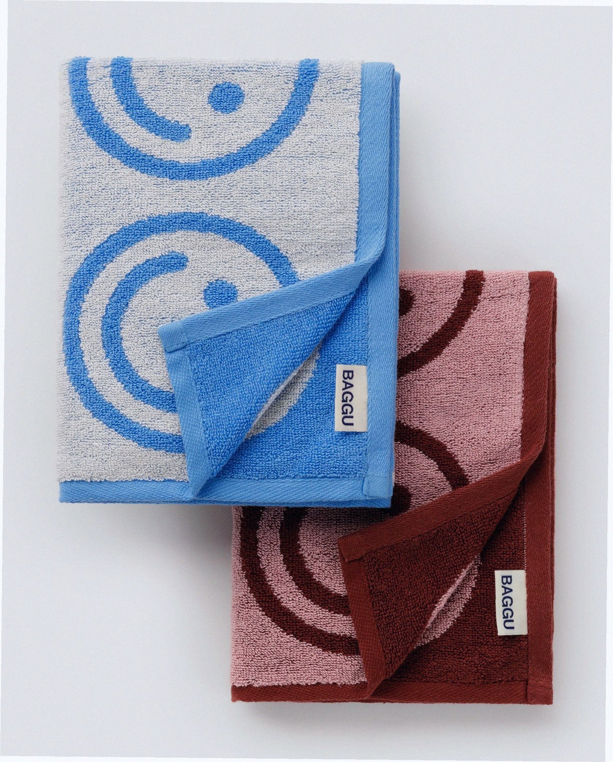 Hand Towel Set of 2 - Sky Blue and Blush Happy