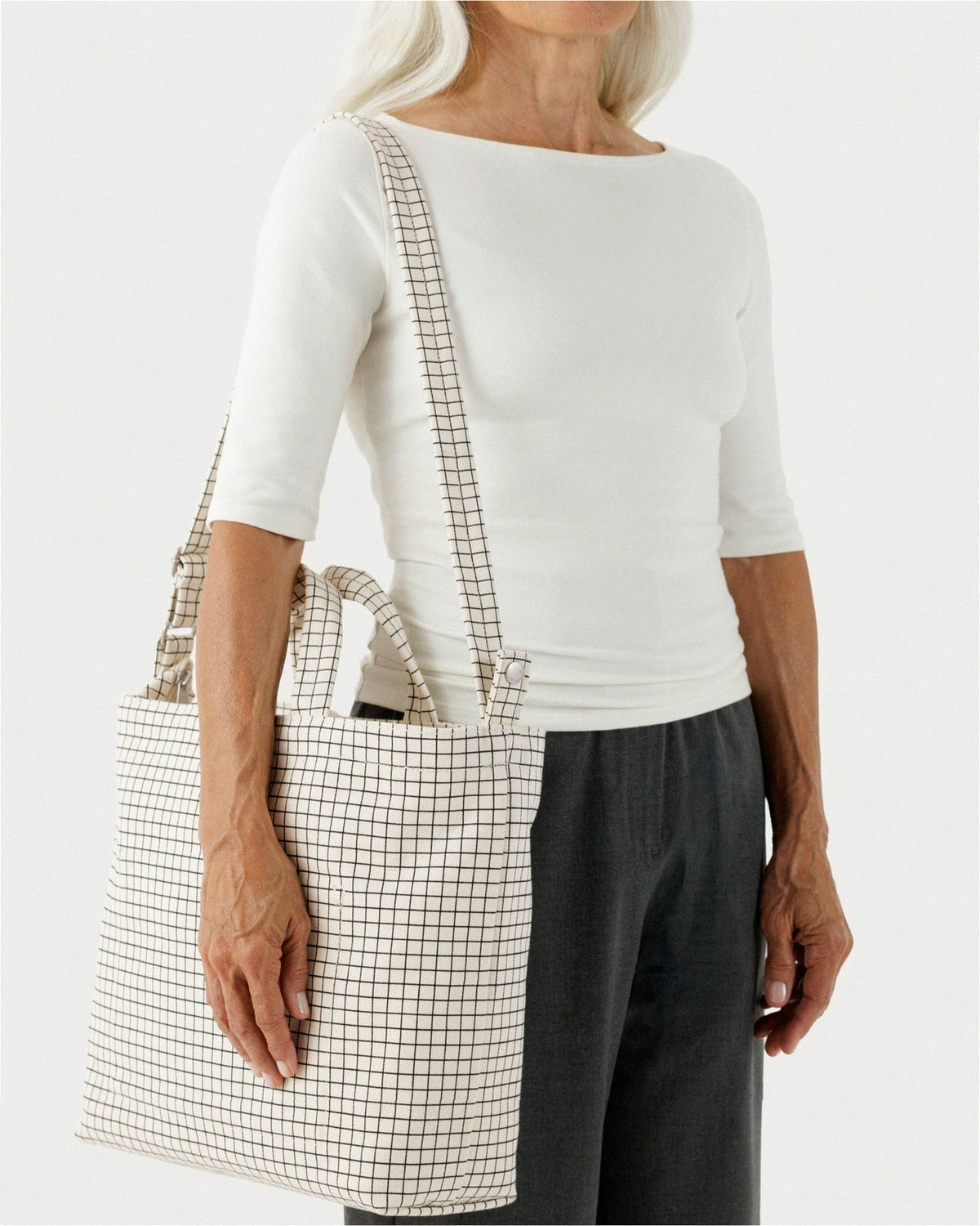Horizontal Zip Duck Bag - Natural Grid