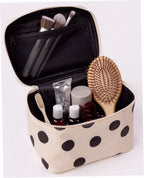 Large Cosmetic Case - Cream and Black Polka Dot