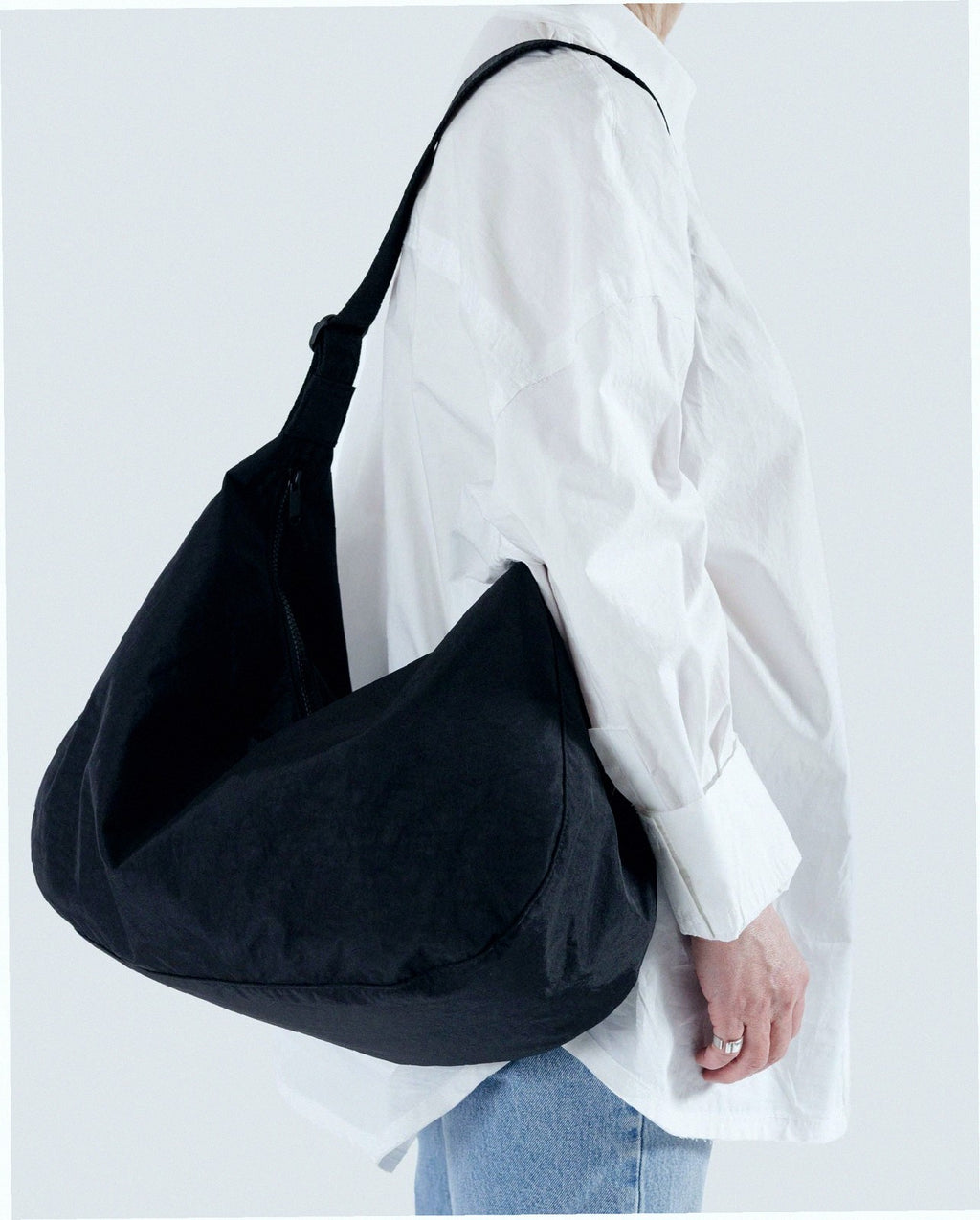 Large Nylon Crescent Shoulder Bag - Black 37.5