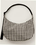 Large Nylon Crescent Shoulder Bag - Black And Cream Gingham