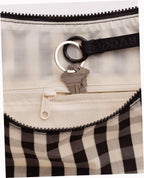 Large Nylon Crescent Shoulder Bag - Black And Cream Gingham