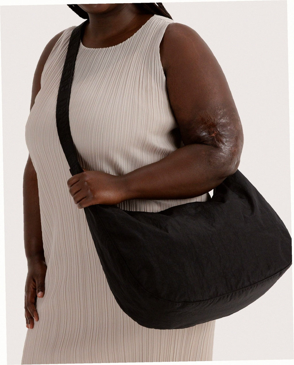 Large Nylon Crescent Shoulder Bag - Black