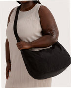 Large Nylon Crescent Shoulder Bag - Black