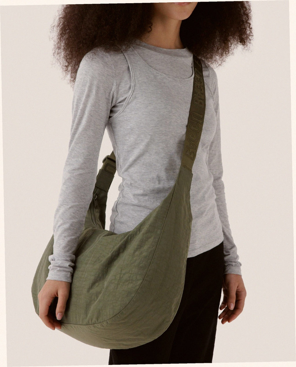 Large Nylon Crescent Shoulder Bag - Caper