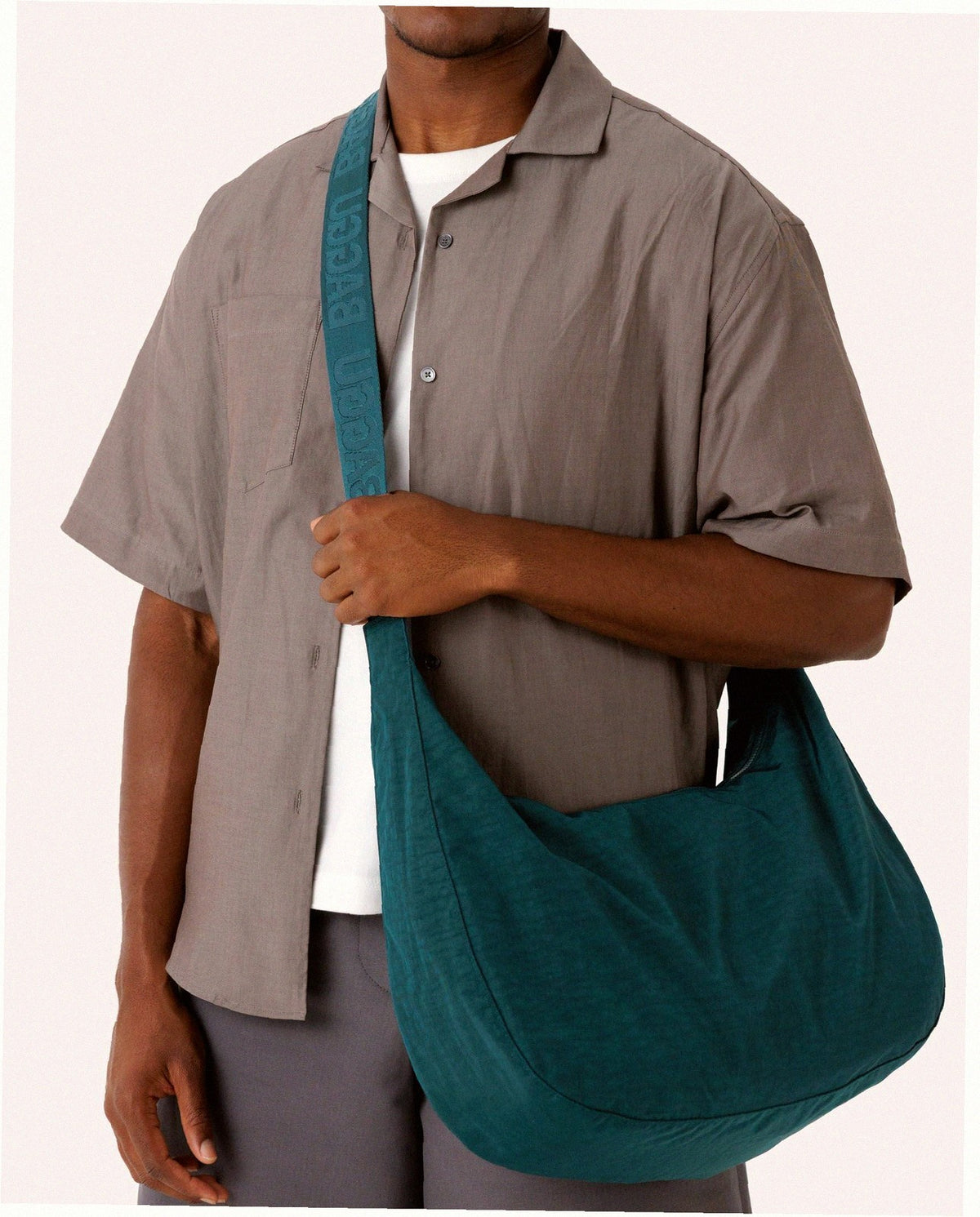 Large Nylon Crescent Shoulder Bag - Deep Sea