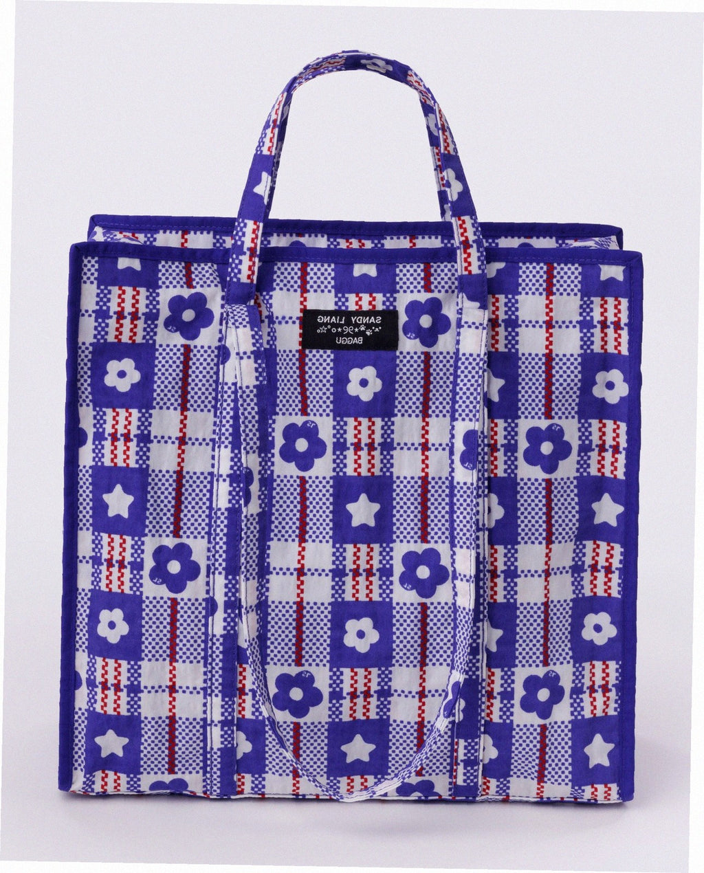 Large Nylon Market Bag - Market Plaid Blue
