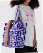 Large Nylon Market Bag - Market Plaid Blue