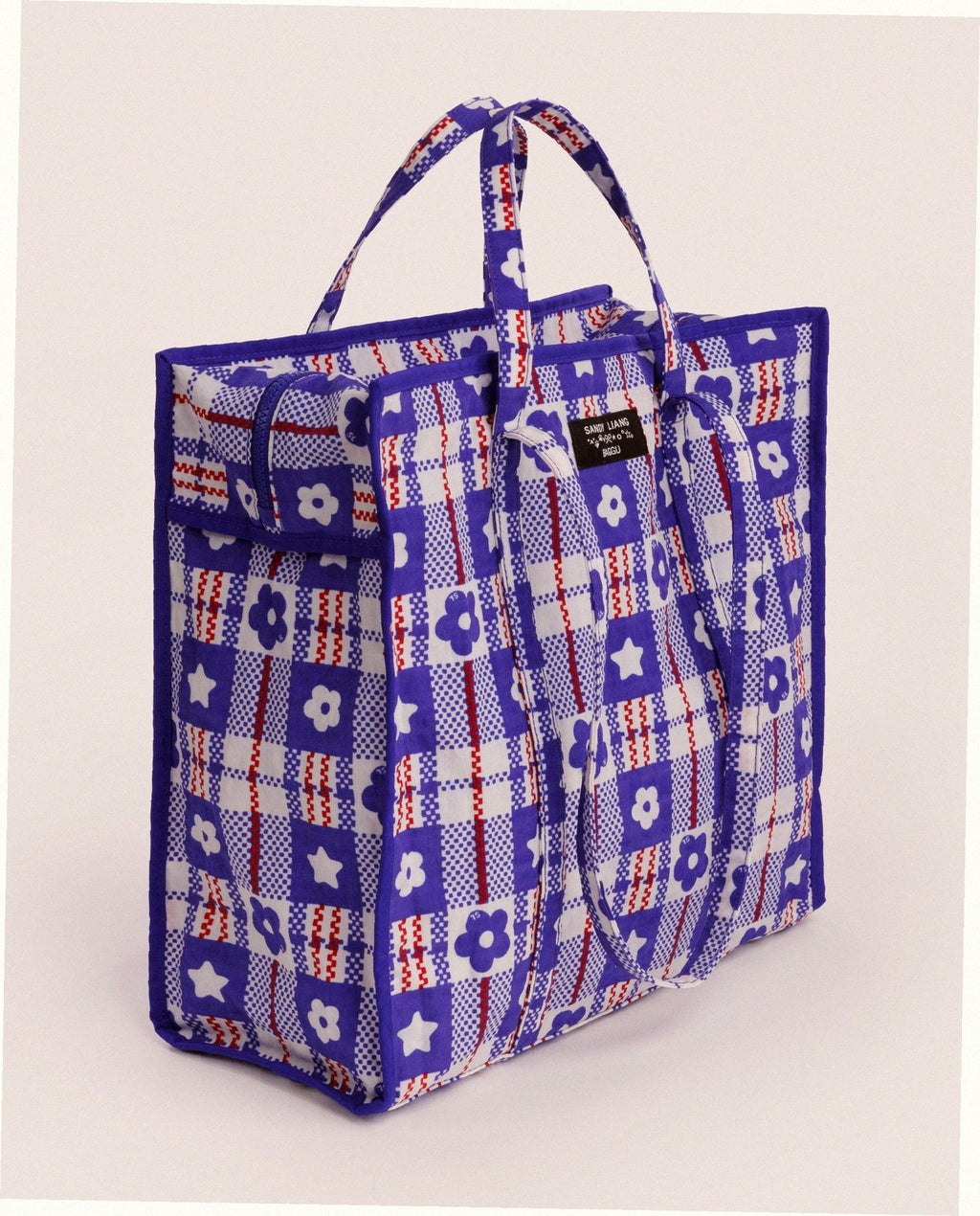 Large Nylon Market Bag - Market Plaid Blue