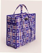 Large Nylon Market Bag - Market Plaid Blue