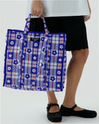 Large Nylon Market Bag - Market Plaid Blue
