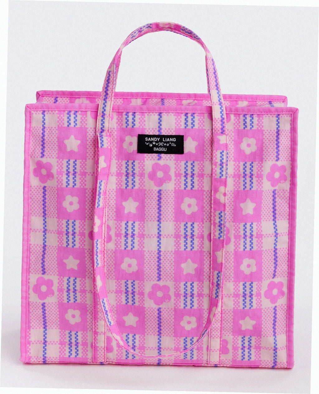 Large Nylon Market Bag - Market Plaid Pink