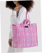 Large Nylon Market Bag - Market Plaid Pink