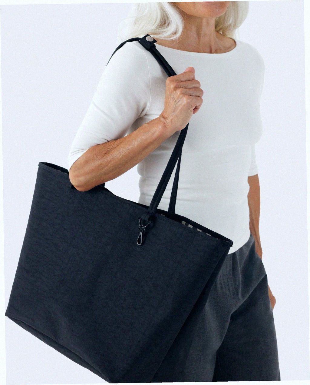 Large Nylon Reversible Tote - Black Mix