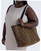 Large Nylon Reversible Tote - Leopard Mix