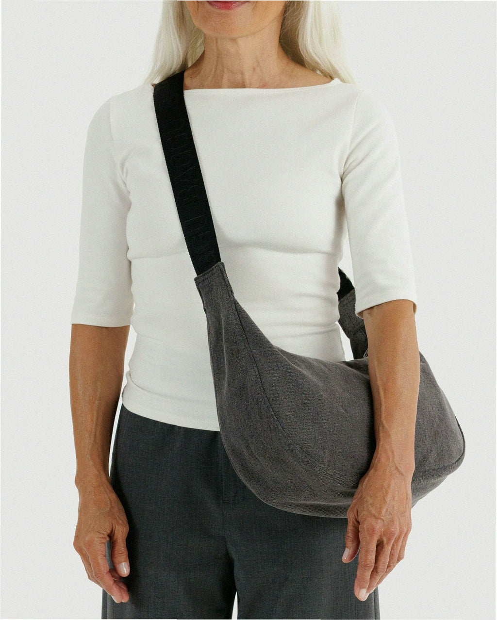 Denim Crescent Bag - Washed Black Denim