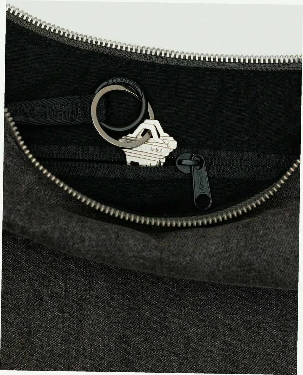Denim Crescent Bag - Washed Black Denim