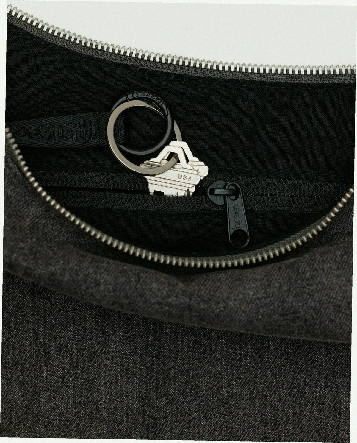 Denim Crescent Bag - Washed Black Denim