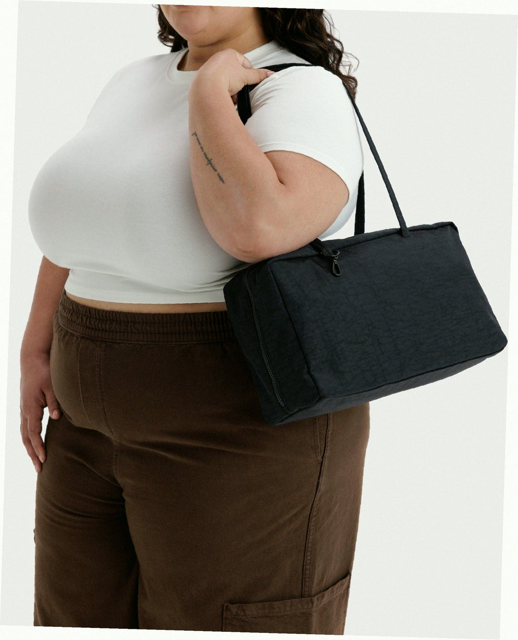 Medium Nylon Bowler Bag - Black