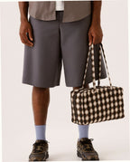 Medium Nylon Bowler Bag - Blurred Gingham Brown