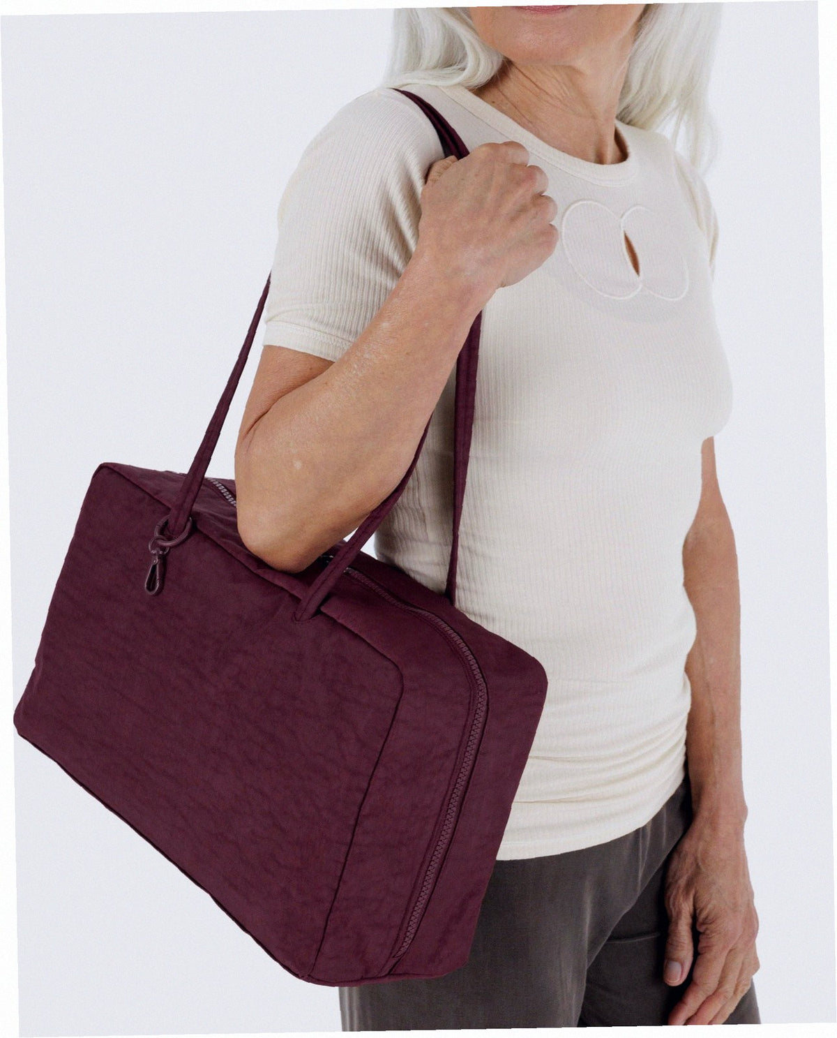 Medium Nylon Bowler Bag - Mahogany