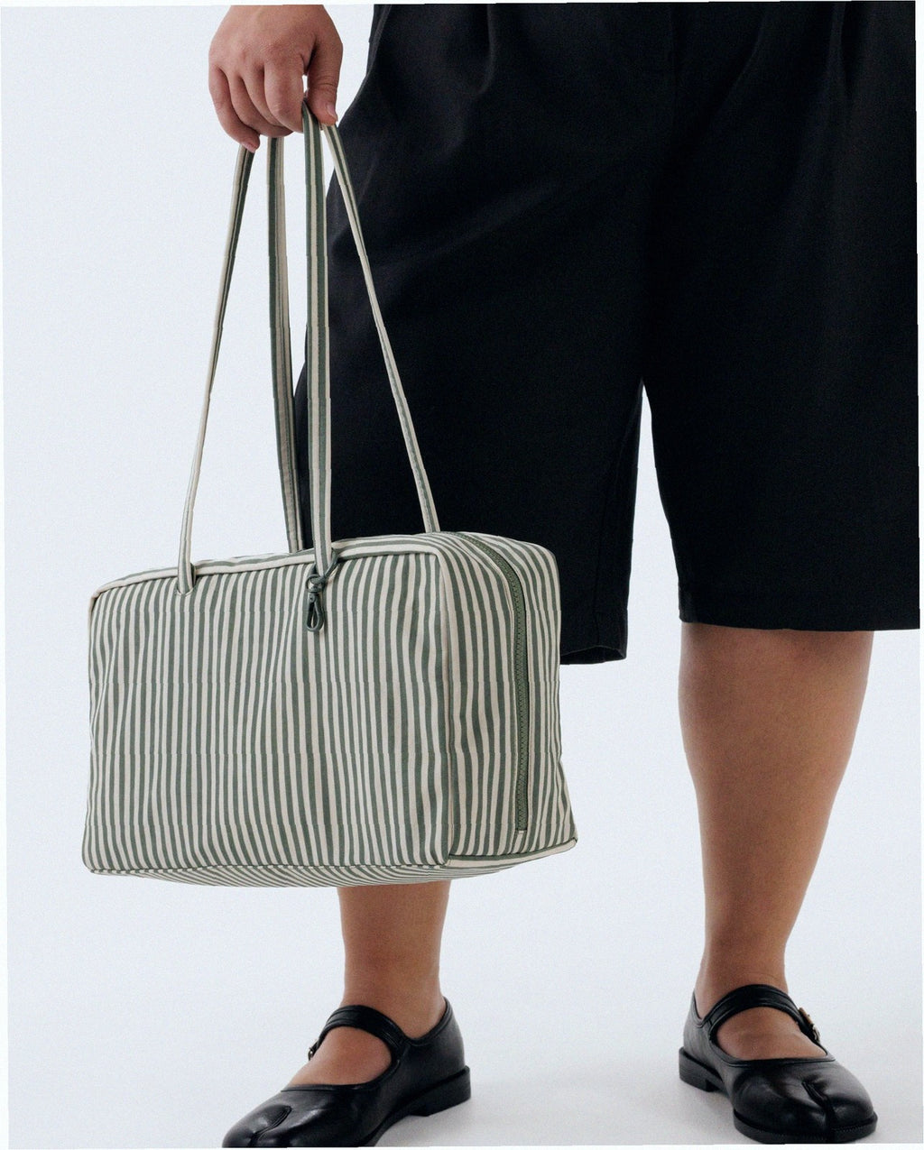 Medium Nylon Bowler Bag - Sage Stripe