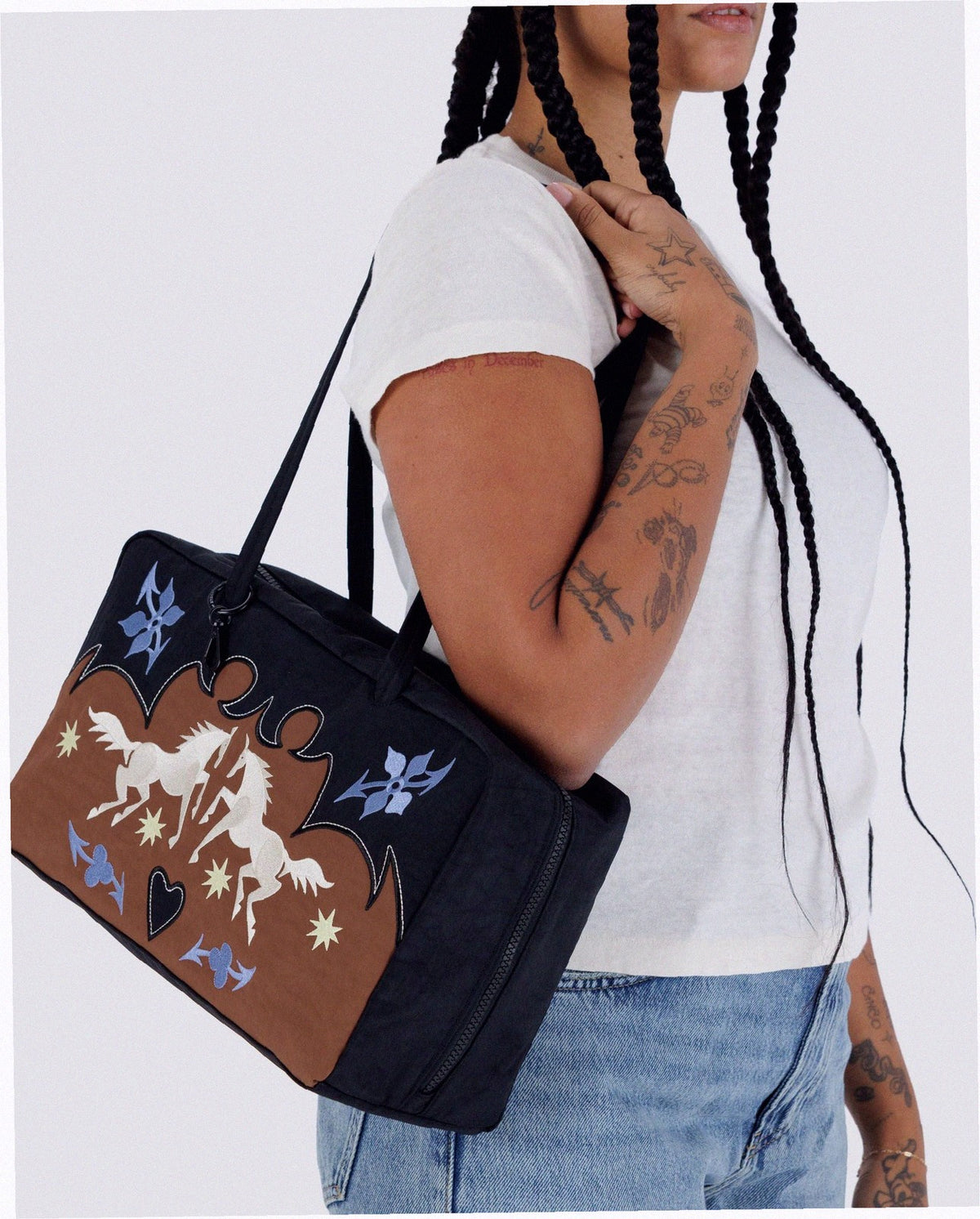 Medium Nylon Bowler Bag - Western Appliqué