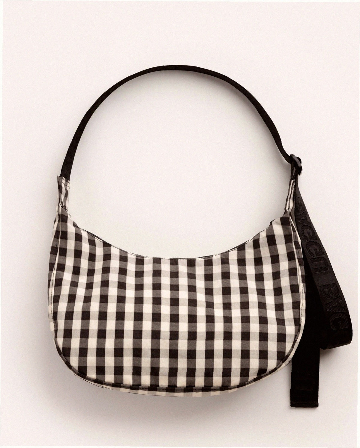 Medium Nylon Crescent Shoulder Bag - Black And Cream Gingham