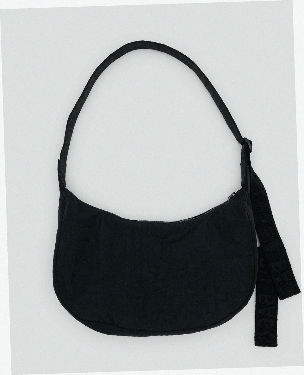 Medium Nylon Crescent Shoulder Bag - Black