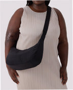 Medium Nylon Crescent Shoulder Bag - Black