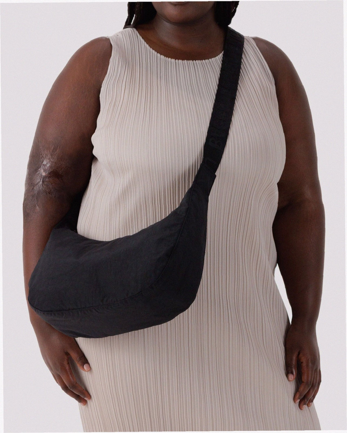 Medium Nylon Crescent Shoulder Bag - Black