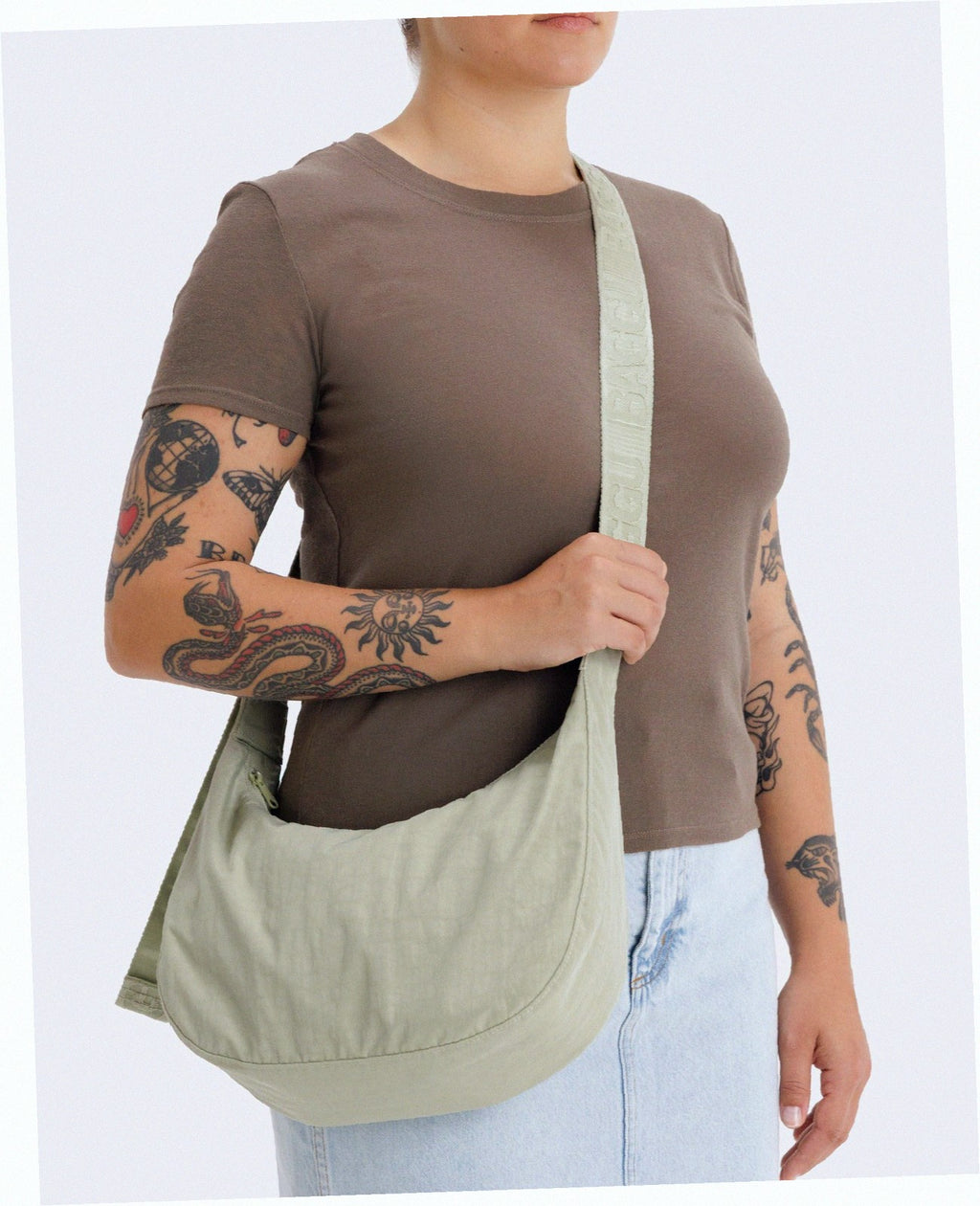 Medium Nylon Crescent Shoulder Bag - Celadon