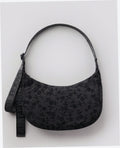 Medium Nylon Crescent Shoulder Bag - Charcoal Ditsy Floral