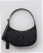Medium Nylon Crescent Shoulder Bag - Charcoal Ditsy Floral