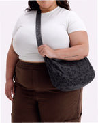 Medium Nylon Crescent Shoulder Bag - Charcoal Ditsy Floral