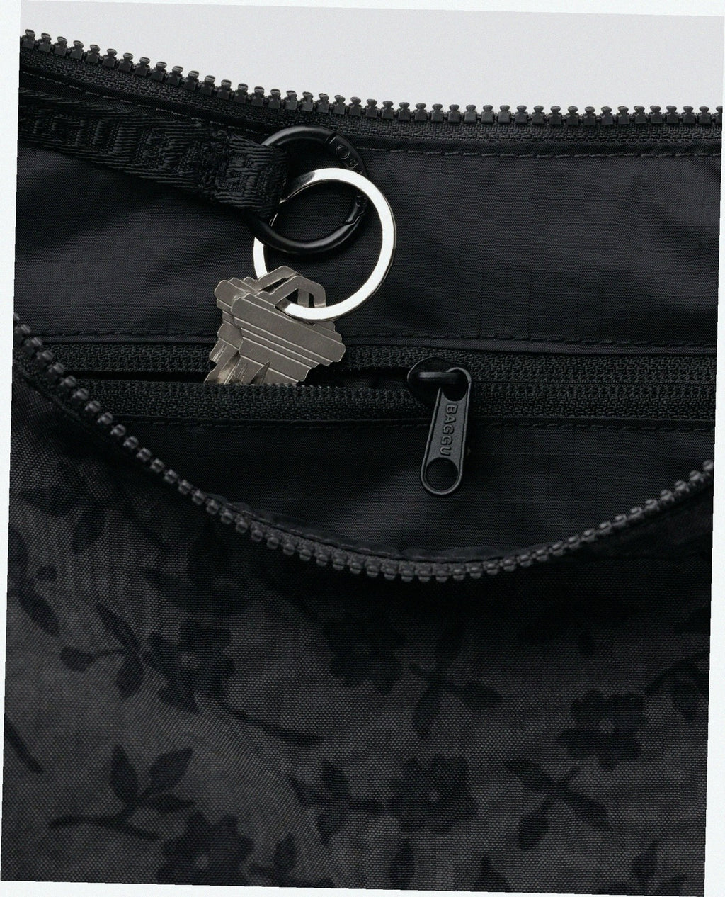 Medium Nylon Crescent Shoulder Bag - Charcoal Ditsy Floral