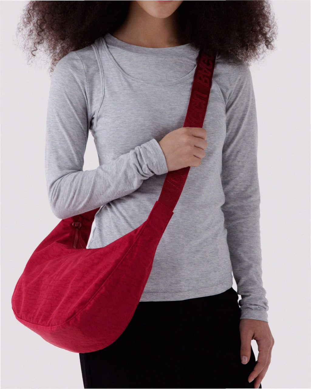 Medium Nylon Crescent Shoulder Bag - Cherry