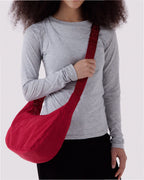 Medium Nylon Crescent Shoulder Bag - Cherry