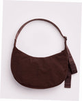 Medium Nylon Crescent Shoulder Bag - Coffee