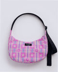 Medium Nylon Crescent Shoulder Bag - Market Plaid Pink