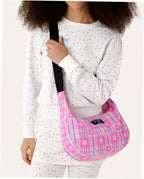 Medium Nylon Crescent Shoulder Bag - Market Plaid Pink